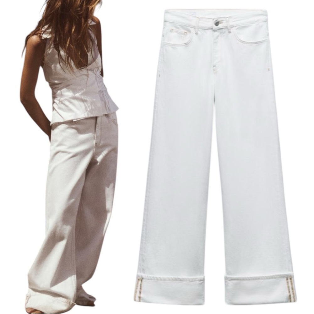 Zara Women's White Wide-Leg Jeans